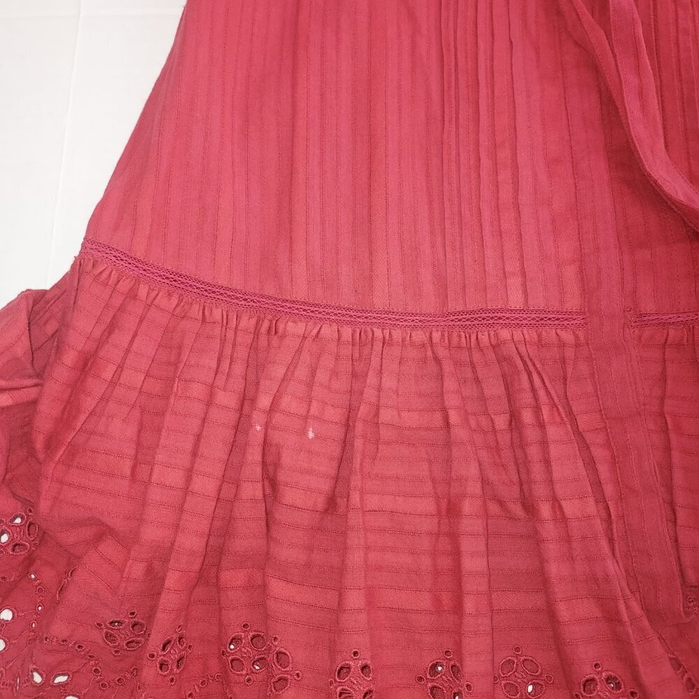 Rebecca Taylor La Vie Satin Stripe Dobby Ruffle Eyelet Red Mini Dress Size Sm - Picture 10 of 14